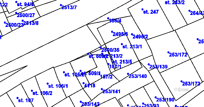 Parcela st. 213/2 v KÚ Chvalkovice na Hané, Katastrální mapa