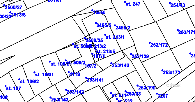 Parcela st. 213/4 v KÚ Chvalkovice na Hané, Katastrální mapa