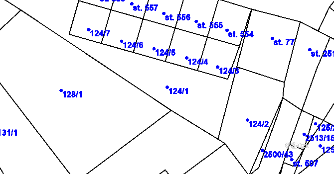 Parcela st. 124/1 v KÚ Chvalkovice na Hané, Katastrální mapa