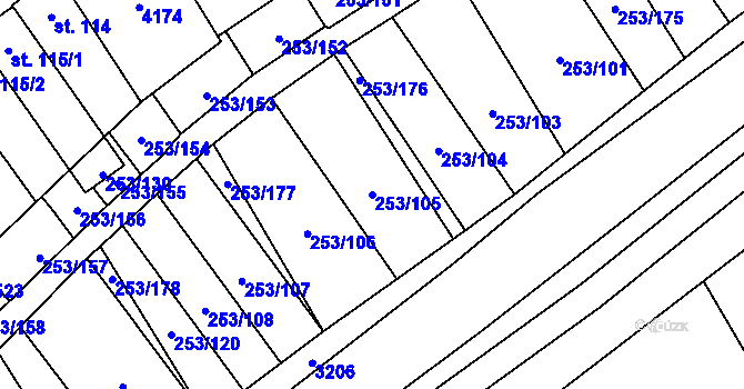Parcela st. 253/105 v KÚ Chvalkovice na Hané, Katastrální mapa