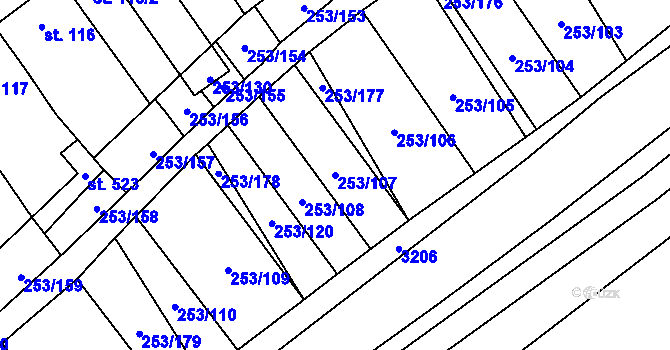 Parcela st. 253/107 v KÚ Chvalkovice na Hané, Katastrální mapa