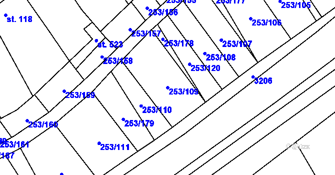 Parcela st. 253/109 v KÚ Chvalkovice na Hané, Katastrální mapa