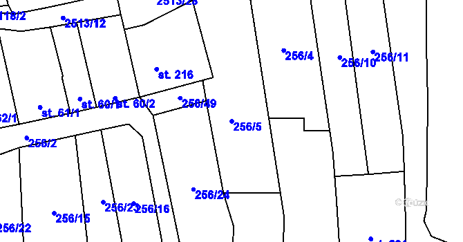Parcela st. 256/5 v KÚ Chvalkovice na Hané, Katastrální mapa