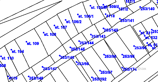 Parcela st. 253/144 v KÚ Chvalkovice na Hané, Katastrální mapa
