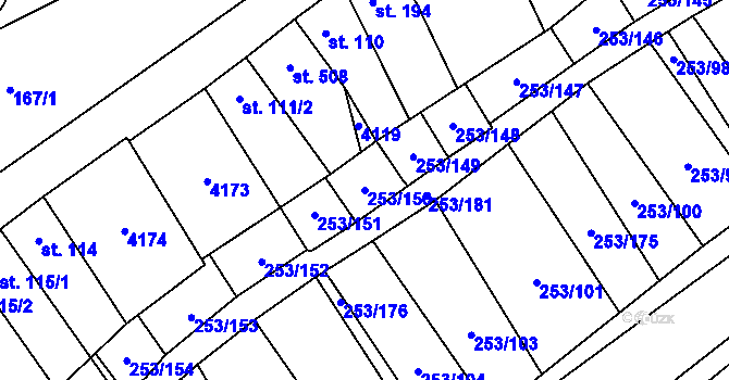 Parcela st. 253/150 v KÚ Chvalkovice na Hané, Katastrální mapa