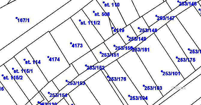 Parcela st. 253/151 v KÚ Chvalkovice na Hané, Katastrální mapa