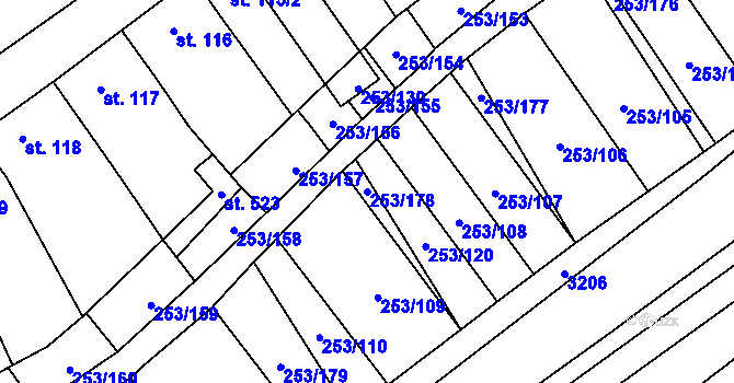 Parcela st. 253/178 v KÚ Chvalkovice na Hané, Katastrální mapa