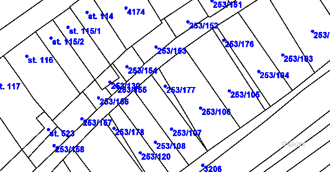 Parcela st. 253/177 v KÚ Chvalkovice na Hané, Katastrální mapa