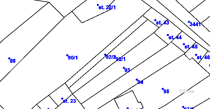 Parcela st. 92/2 v KÚ Chvalkovice na Hané, Katastrální mapa