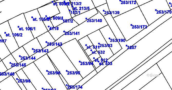 Parcela st. 511 v KÚ Chvalkovice na Hané, Katastrální mapa