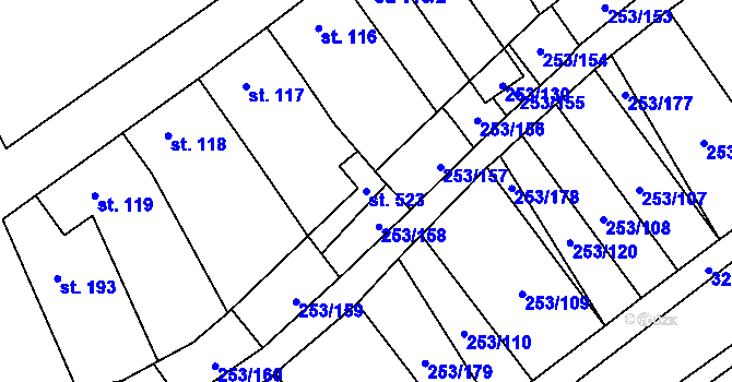 Parcela st. 523 v KÚ Chvalkovice na Hané, Katastrální mapa