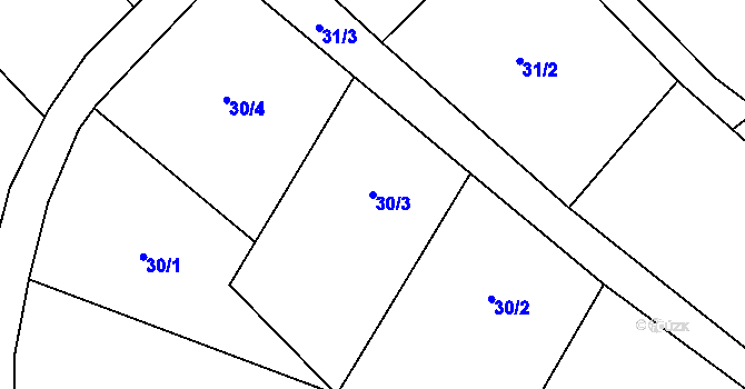 Parcela st. 30/3 v KÚ Chvalkovice na Hané, Katastrální mapa