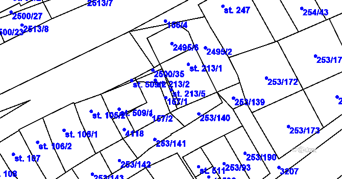 Parcela st. 213/5 v KÚ Chvalkovice na Hané, Katastrální mapa