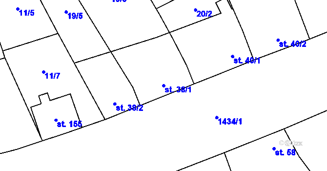 Parcela st. 38/1 v KÚ Chvalnov, Katastrální mapa