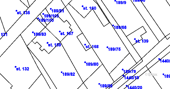 Parcela st. 168 v KÚ Chvalnov, Katastrální mapa