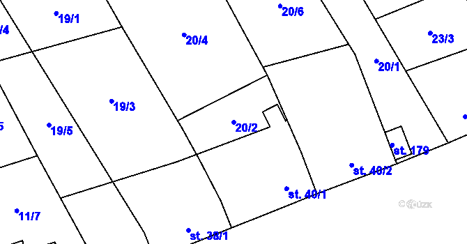 Parcela st. 20/2 v KÚ Chvalnov, Katastrální mapa