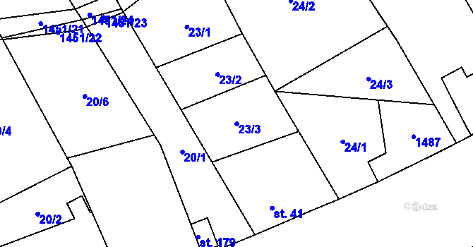 Parcela st. 23/3 v KÚ Chvalnov, Katastrální mapa