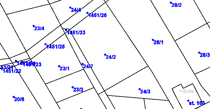 Parcela st. 24/2 v KÚ Chvalnov, Katastrální mapa