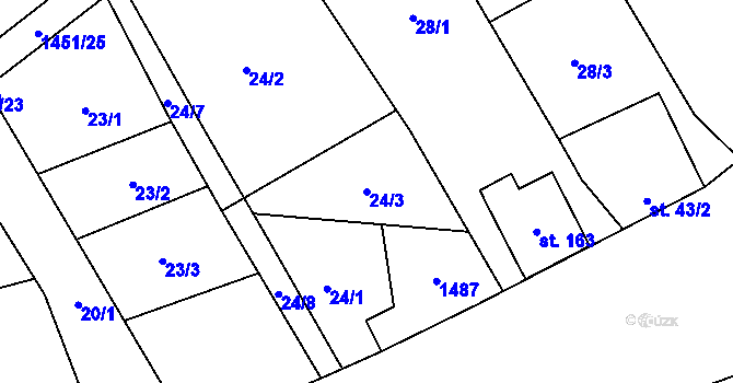 Parcela st. 24/3 v KÚ Chvalnov, Katastrální mapa