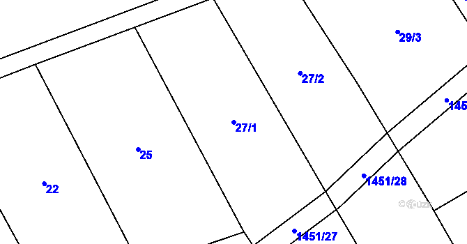 Parcela st. 27/1 v KÚ Chvalnov, Katastrální mapa