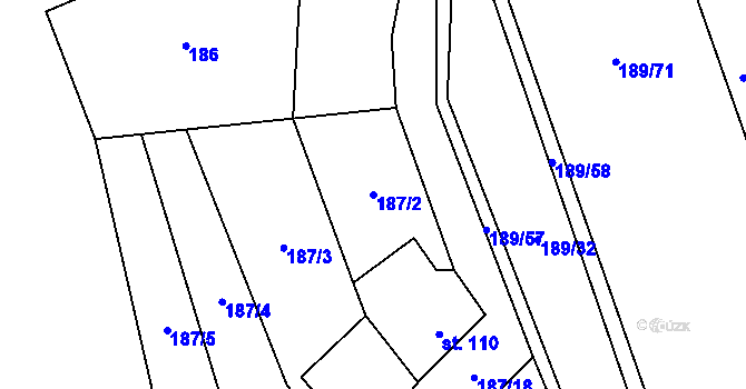 Parcela st. 187/2 v KÚ Chvalnov, Katastrální mapa