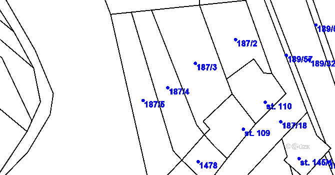 Parcela st. 187/4 v KÚ Chvalnov, Katastrální mapa