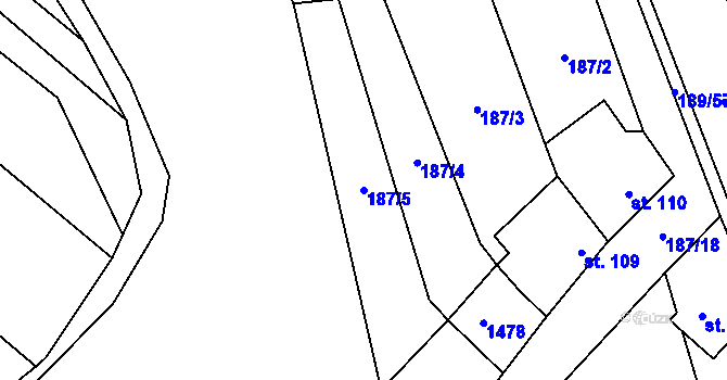 Parcela st. 187/5 v KÚ Chvalnov, Katastrální mapa