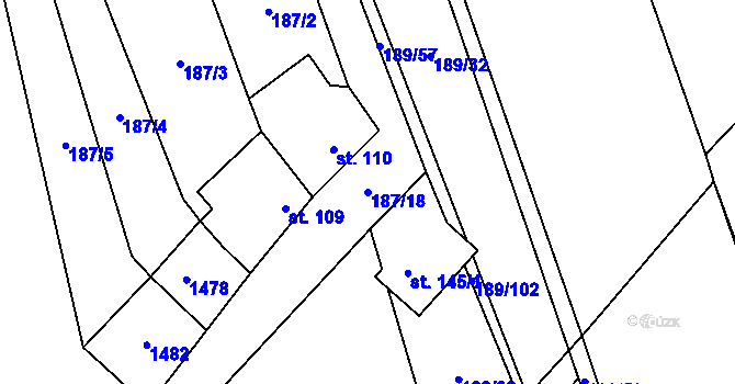Parcela st. 187/18 v KÚ Chvalnov, Katastrální mapa