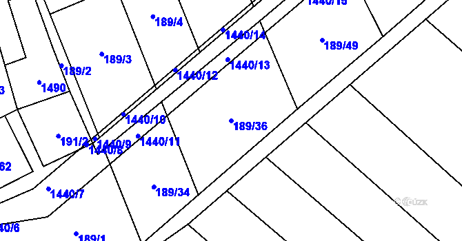 Parcela st. 189/36 v KÚ Chvalnov, Katastrální mapa
