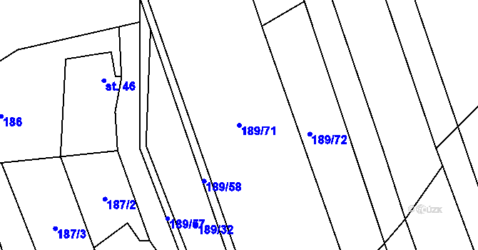 Parcela st. 189/71 v KÚ Chvalnov, Katastrální mapa