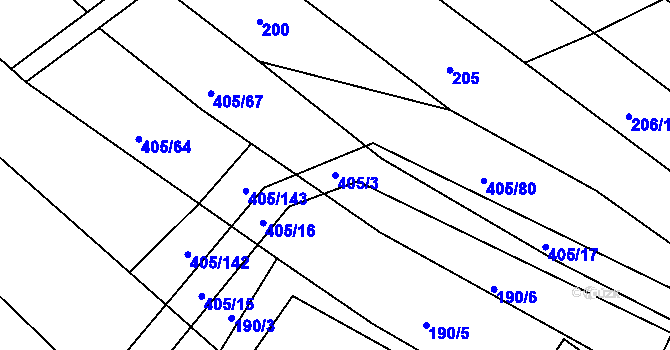 Parcela st. 405/3 v KÚ Chvalnov, Katastrální mapa