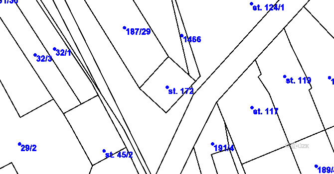 Parcela st. 172 v KÚ Chvalnov, Katastrální mapa