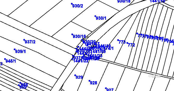Parcela st. 1441/1 v KÚ Chvalnov, Katastrální mapa