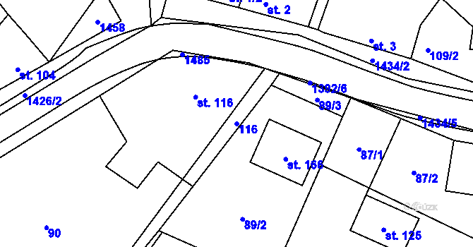 Parcela st. 116 v KÚ Chvalnov, Katastrální mapa