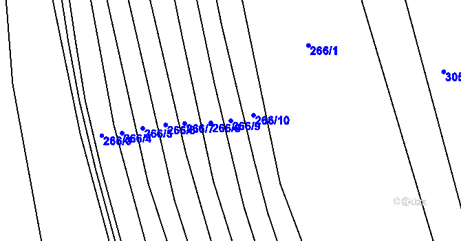 Parcela st. 266/9 v KÚ Chvalnov, Katastrální mapa