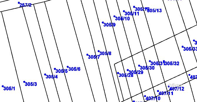 Parcela st. 305/8 v KÚ Chvalnov, Katastrální mapa
