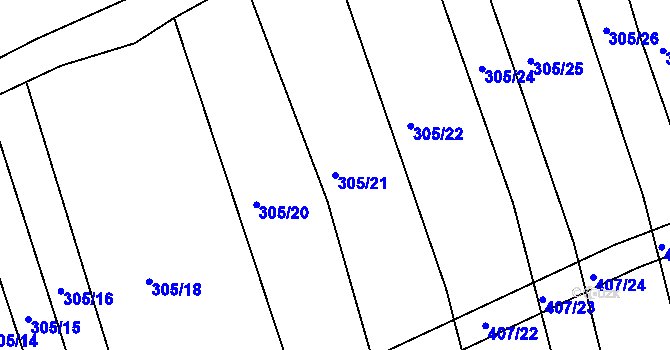 Parcela st. 305/21 v KÚ Chvalnov, Katastrální mapa