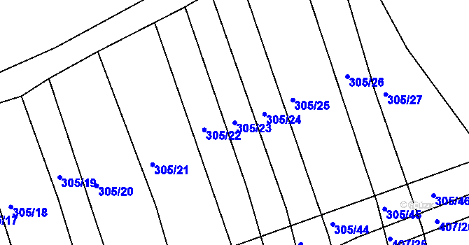 Parcela st. 305/23 v KÚ Chvalnov, Katastrální mapa