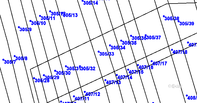 Parcela st. 305/33 v KÚ Chvalnov, Katastrální mapa