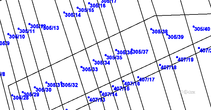 Parcela st. 305/35 v KÚ Chvalnov, Katastrální mapa