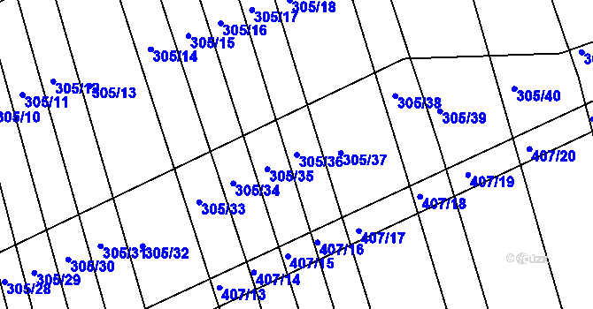 Parcela st. 305/36 v KÚ Chvalnov, Katastrální mapa