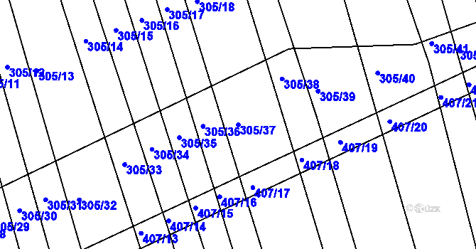 Parcela st. 305/37 v KÚ Chvalnov, Katastrální mapa