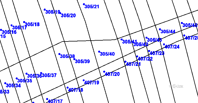 Parcela st. 305/40 v KÚ Chvalnov, Katastrální mapa