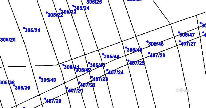 Parcela st. 305/44 v KÚ Chvalnov, Katastrální mapa