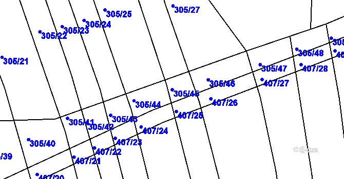 Parcela st. 305/45 v KÚ Chvalnov, Katastrální mapa