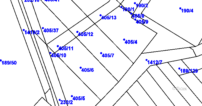 Parcela st. 405/7 v KÚ Chvalnov, Katastrální mapa