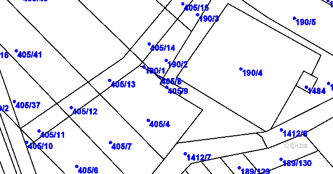 Parcela st. 405/9 v KÚ Chvalnov, Katastrální mapa