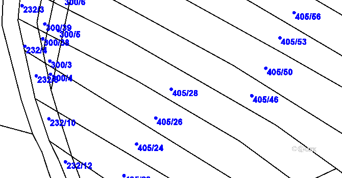 Parcela st. 405/28 v KÚ Chvalnov, Katastrální mapa