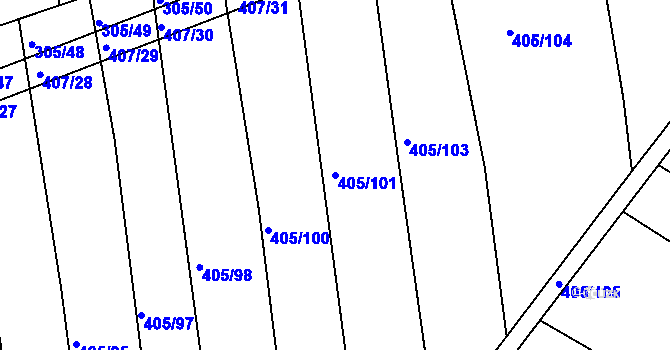 Parcela st. 405/101 v KÚ Chvalnov, Katastrální mapa