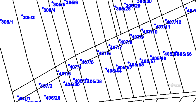 Parcela st. 407/6 v KÚ Chvalnov, Katastrální mapa